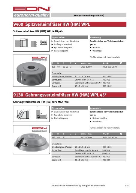 Katalog 45 Holzbearbeitungswerkzeuge ... - EDN-Neuhaus