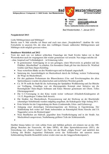 Neujahrsbrief vom Ortsvorsteher Bad Westernkotten - SPD Erwitte