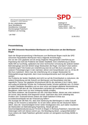 Pressemitteilung Der SPD Ortsverein Neuenbeken ... - SPD Paderborn