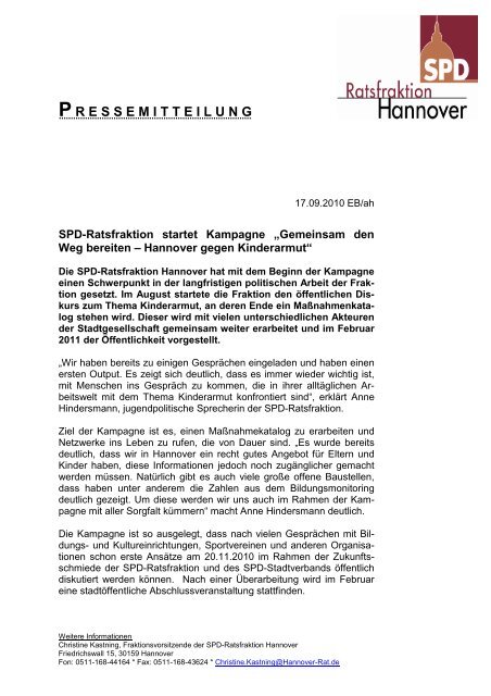 10-09-17 Kampagne gegen Kinderarmut - SPD-Ratsfraktion Hannover