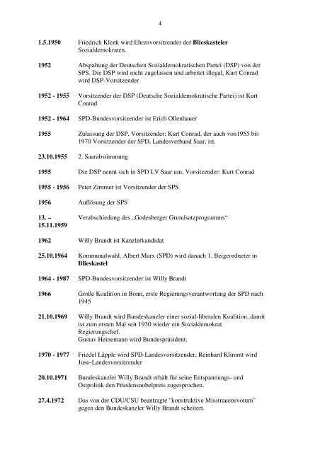 Eine Zeittafel zur Geschichte der SPD Saar: 1848 Manifest der ...