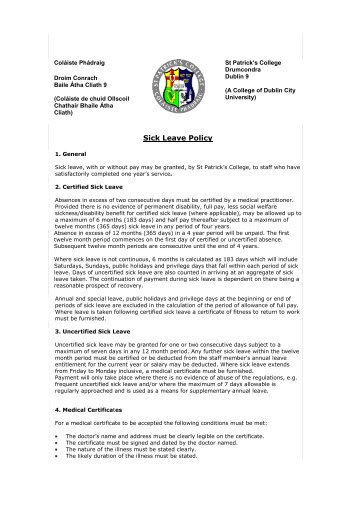 Sick Leave Policy - St. Patrick's College