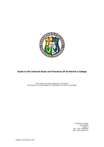 'Guide to the Internal Rules and Practices of, St Patrick's College'