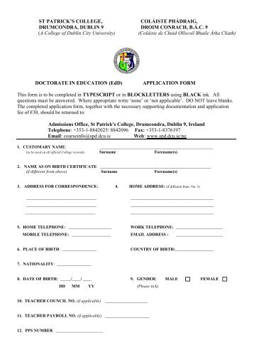 Application Form (PDF) - St. Patrick's College - DCU