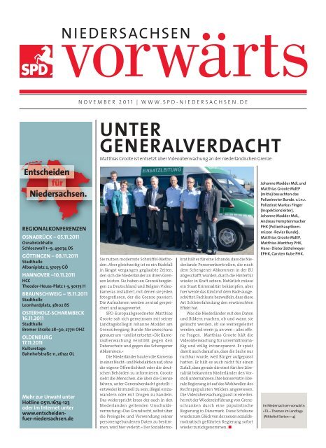 Ausgabe November 2011 des Niedersachsen-Vorwärts als pdf-Datei.