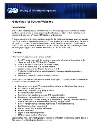 Guidelines for Section Websites - Society of Petroleum Engineers