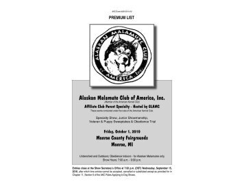 Alaskan Malamute Club of America, Inc. - Specialty Dog Shows
