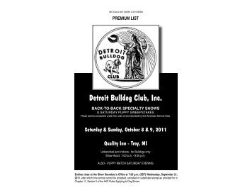 Detroit Bulldog Club, Inc. - Specialty Dog Shows