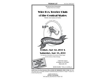 Wire Fox Terrier Club of the Central States - Specialty Dog Shows