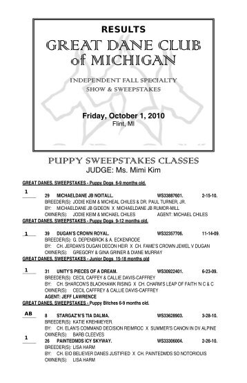 Results great dane club of michigan - Specialty Dog Shows
