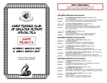 Cairn Terrier Club of Greater Detroit Specialties Show Results