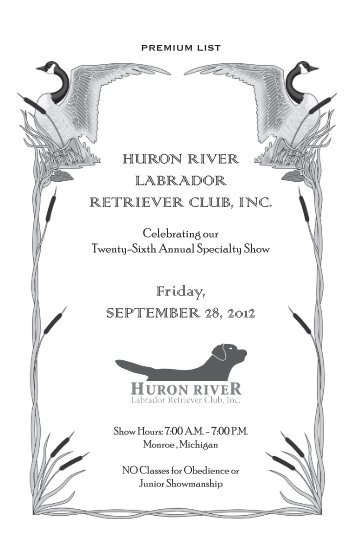 huron river labrador retriever club, inc. - Specialty Dog Shows