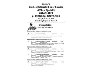 RESULTS: Alaskan Malamutes Specialty 2009 - Specialty Dog Shows