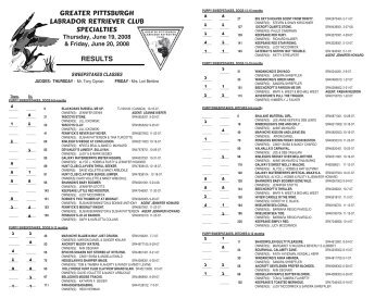 Greater Pittsburgh Labrador retriever club SPECIALTIES RESULTS