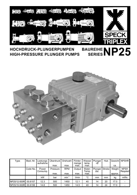 hochdruck-plungerpumpe baureihe np25 high-pressure plunger ...