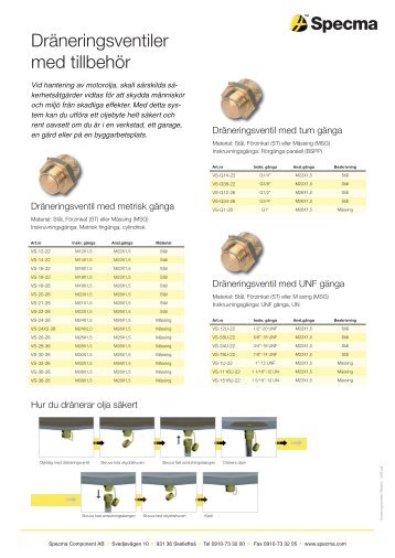 DrÃ¤neringsventiler med tillbehÃ¶r - Specma Hydraulic