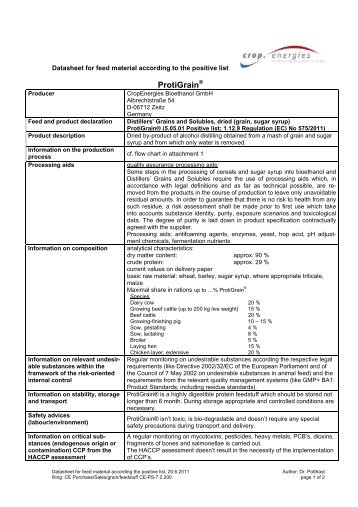 Data sheet ProtiGrain - CropEnergies