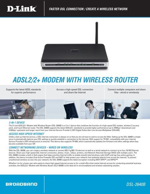 AdSL2/2+ MOdeM WiTH WiReLeSS ROUTeR - D-Link