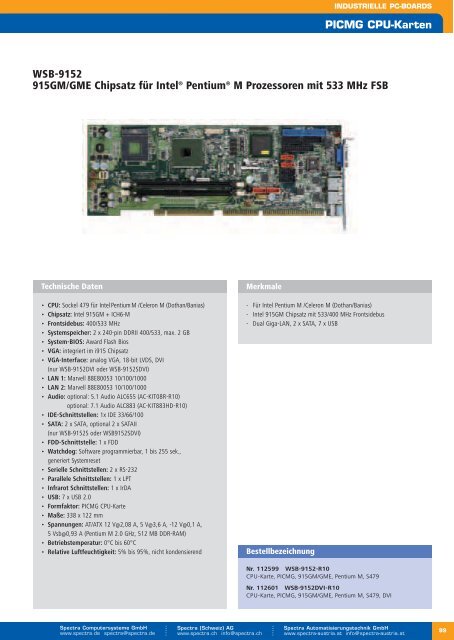 Ãbersicht CPU-Karten - Spectra (Schweiz)