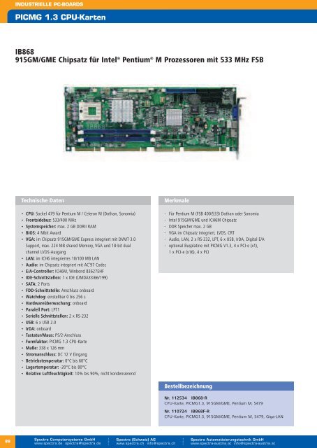 Ãbersicht CPU-Karten - Spectra (Schweiz)