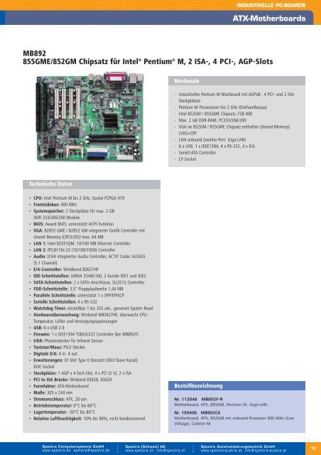 Ãbersicht industrielle ATX-Motherboards - Spectra ...