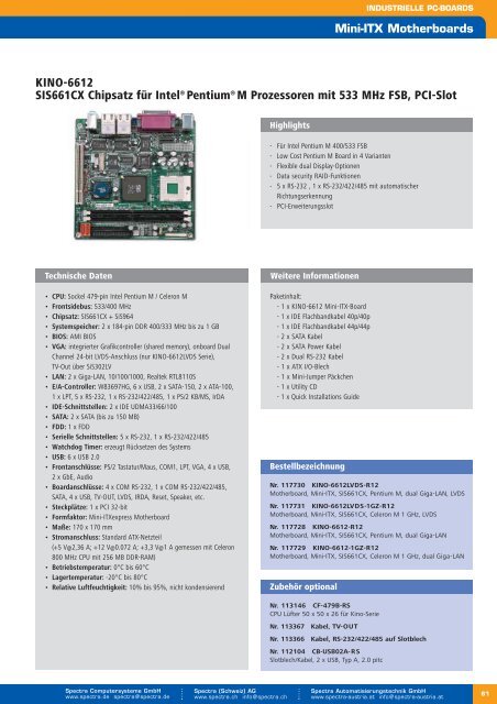 Ãbersicht industrielle ATX-Motherboards - Spectra ...