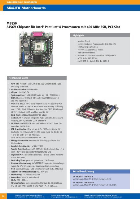 Ãbersicht industrielle ATX-Motherboards - Spectra ...