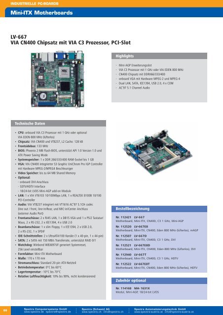 Ãbersicht industrielle ATX-Motherboards - Spectra ...