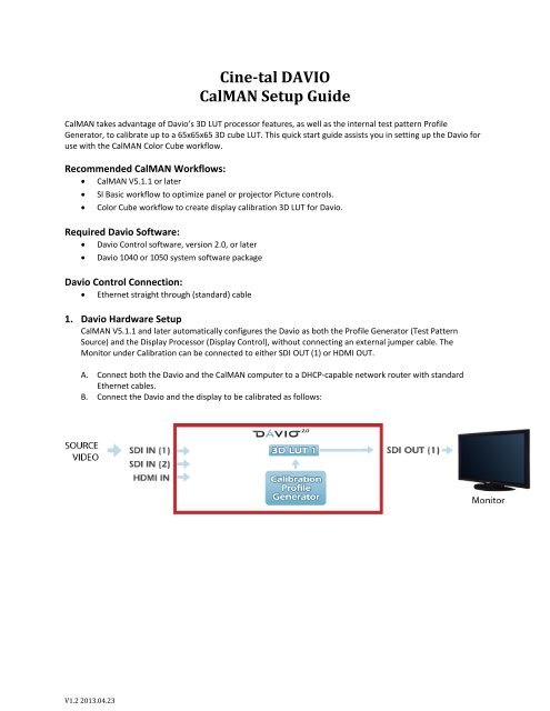 Cine-tal DAVIO CalMAN Setup Guide - SpectraCal