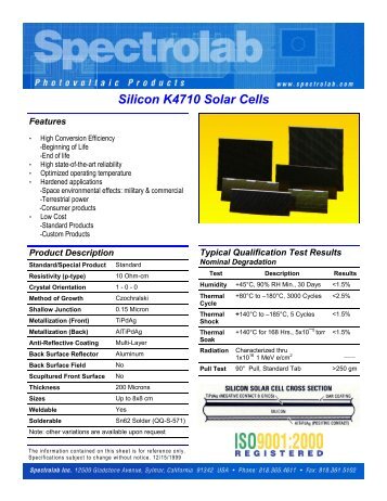 Silicon K4710 Solar Cells - Spectrolab