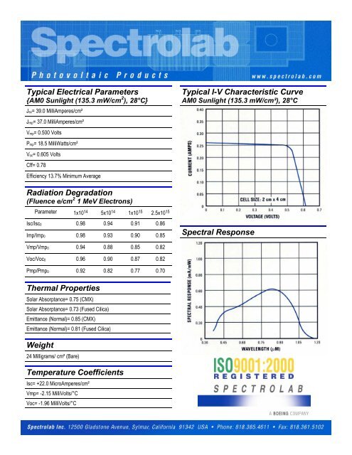 Silicon K6700B Solar Cells - Spectrolab