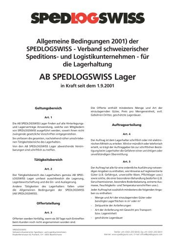 AB SPEDLOGSWISS Lager