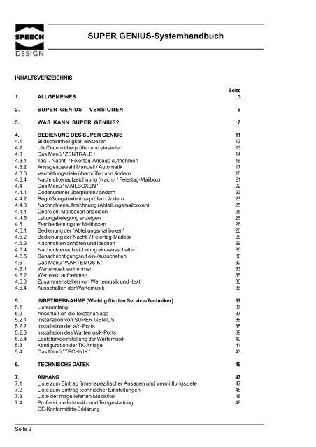 SUPER GENIUS-Systemhandbuch - SPEECH DESIGN