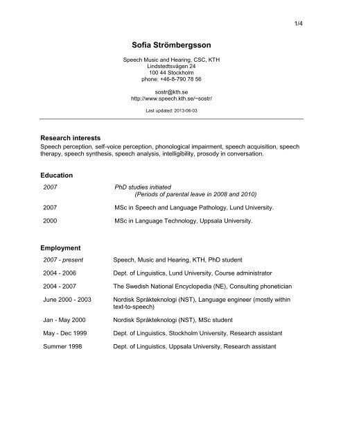 CV - Speech, Music and Hearing