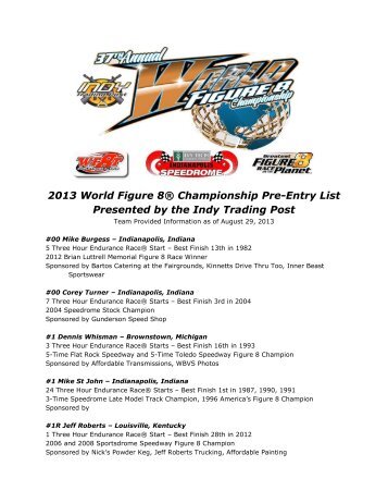 2013 Pre-Entry List