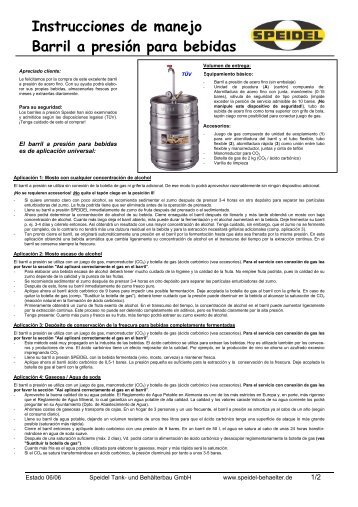 Instrucciones de manejo Barril a presiÃ³n para bebidas - Speidel Tank