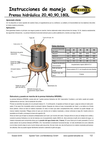 Instrucciones de manejo - Speidel Tank