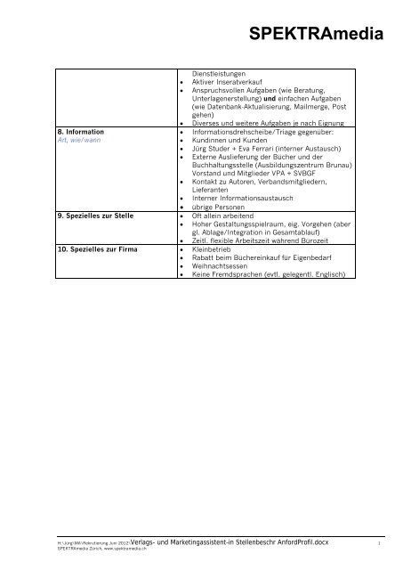 Stellenbeschreibung Verlags- und ... - SPEKTRAmedia