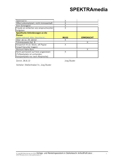 Stellenbeschreibung Verlags- und ... - SPEKTRAmedia