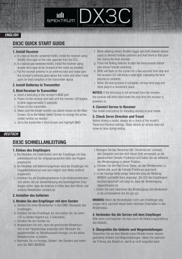 DX3c QUIck STaRT GUIDe DX3c ScHNellaNleITUNG - Spektrum