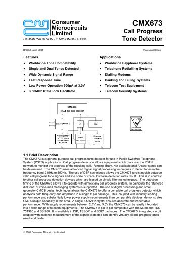 CMX673 Call Progress Tone Detector - SP-Elektroniikka