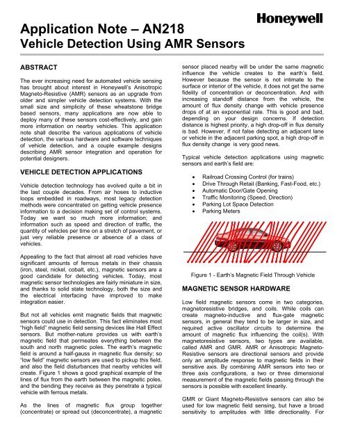 An218 Vehicle Detection Using Amr Sensors Honeywell