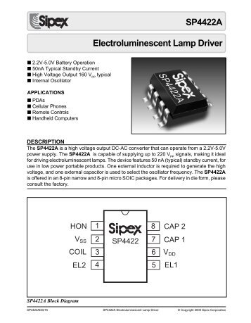SP4422A Electroluminescent Lamp Driver - Datasheet Catalog