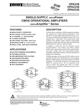 OPA336, 2336, 4336: Single-Supply, microPower ... - SP-Elektroniikka