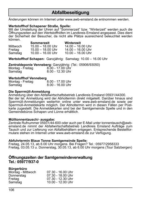 Wochenenddienste - Sprechtage - Samtgemeinde Spelle