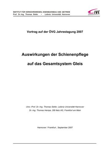 Auswirkungen der Schienenpflege auf das Gesamtsystem Gleis