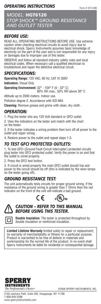 operating instructions before use - Sperry Instruments