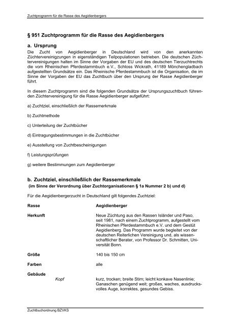 951 Zuchtprogramm fÃ¼r die Rasse des Aegidienbergers a. Ursprung ...