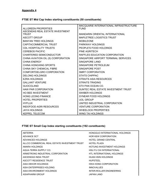 FTSE ST Mid Cap Index starting constituents - Singapore Press ...