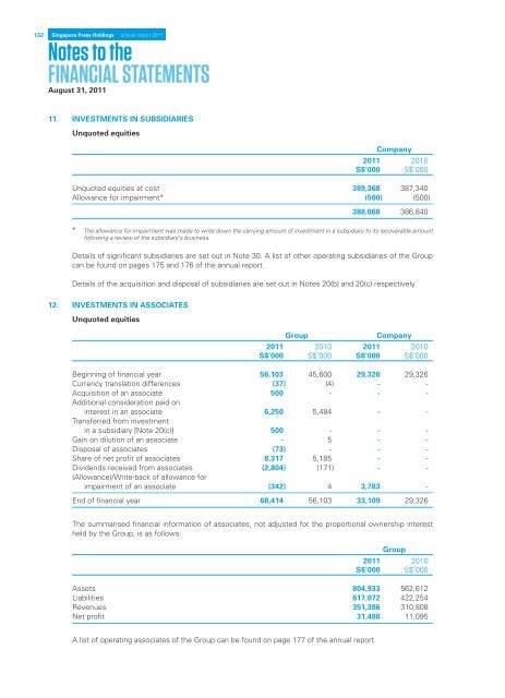 Singapore Press Holdings annual report 2011 Singapore Press ...